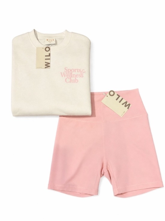 Wilo The Label Pants - Wilo The Label Wellness Club Sweatshirt & Biker Short Set White Pink Size M NWT